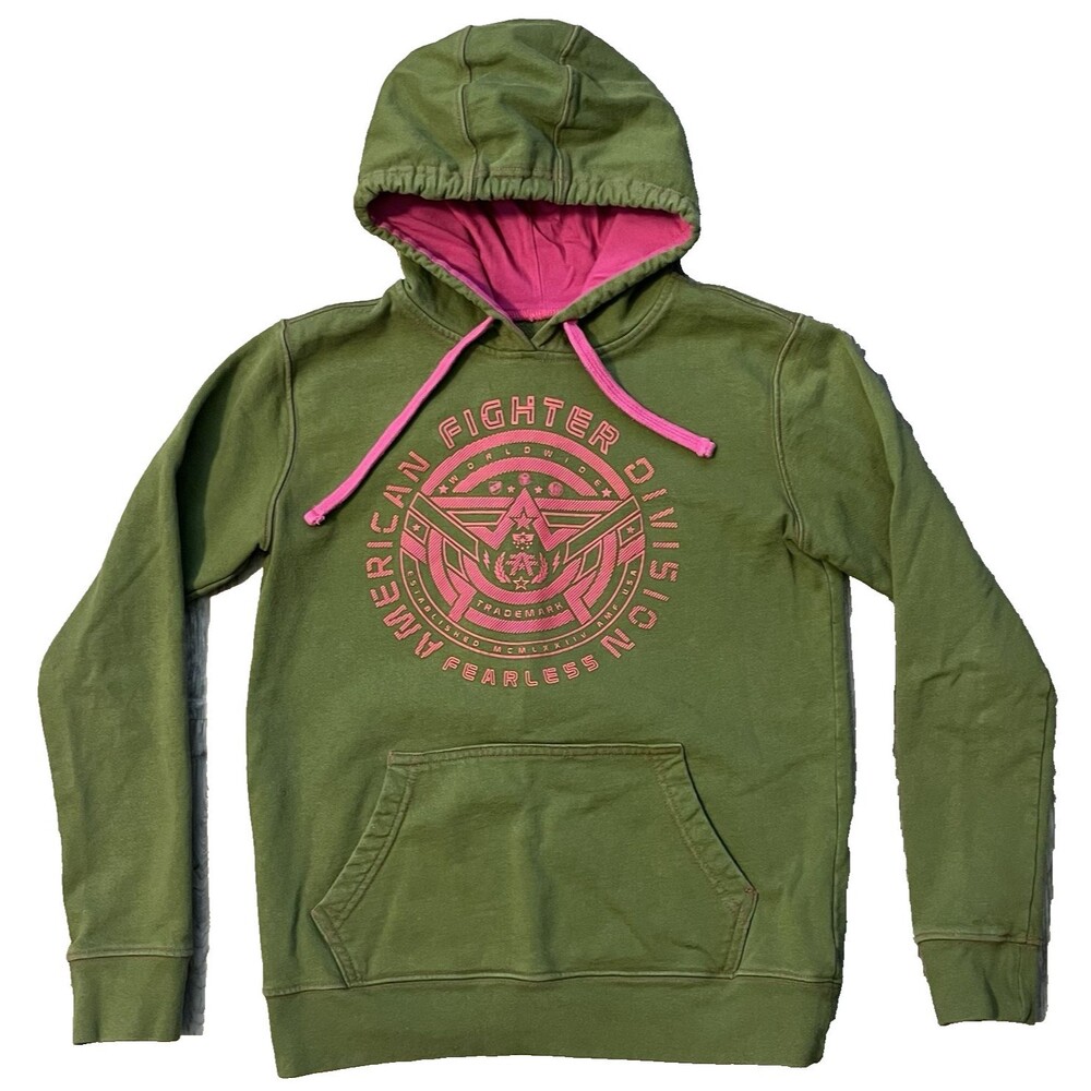 American Fighter Hoodie Womens Small Army Green/Pink Pullover Graphic Athletics